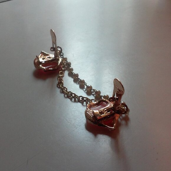 Sweater Shirt Clips Gold Pearls Peach Stones Perfect Unused - Picture 3 of 6